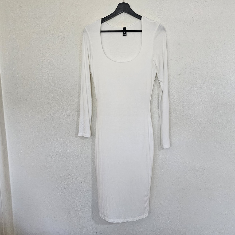 Windsor White Long Sleeve Scoop Neck Bodycon Midi Dress - Size Large - Picture 2 of 5